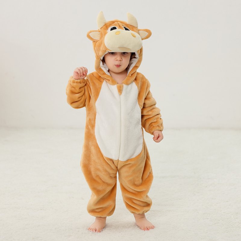Kids Animal Cosplay Romper - Hooded Flannel Jumpsuit for 18-24 Months - Yellow