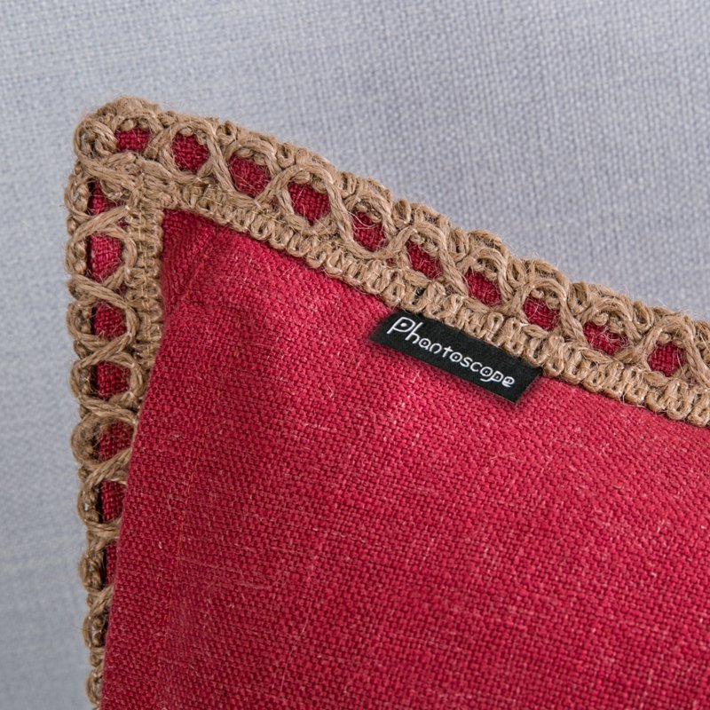 18x18 Red Farmhouse Burlap Linen Throw Pillow - Tailored Edge Decor