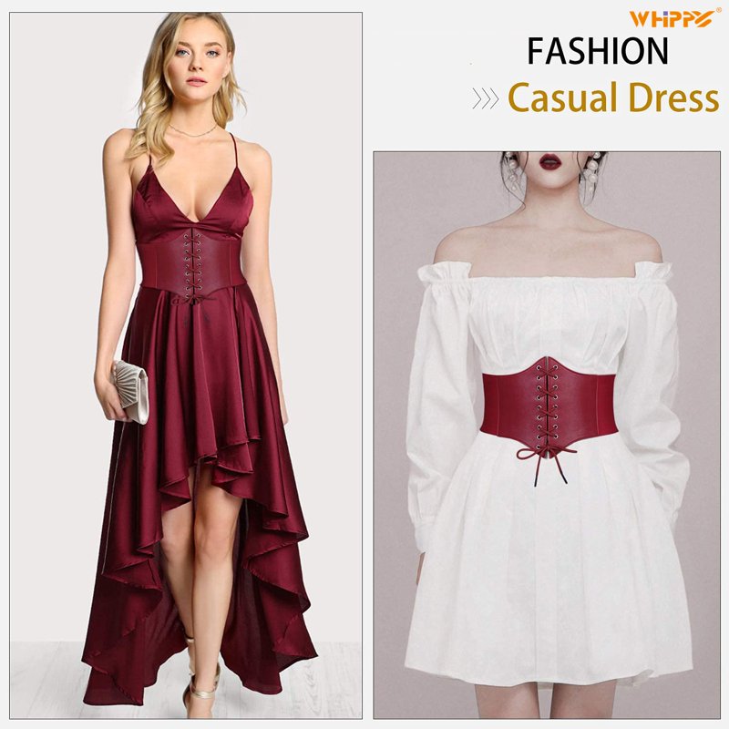 Red Lace-Up Corset Waist Belt for Women, Elastic Wide Belt for Dresses & Outfits