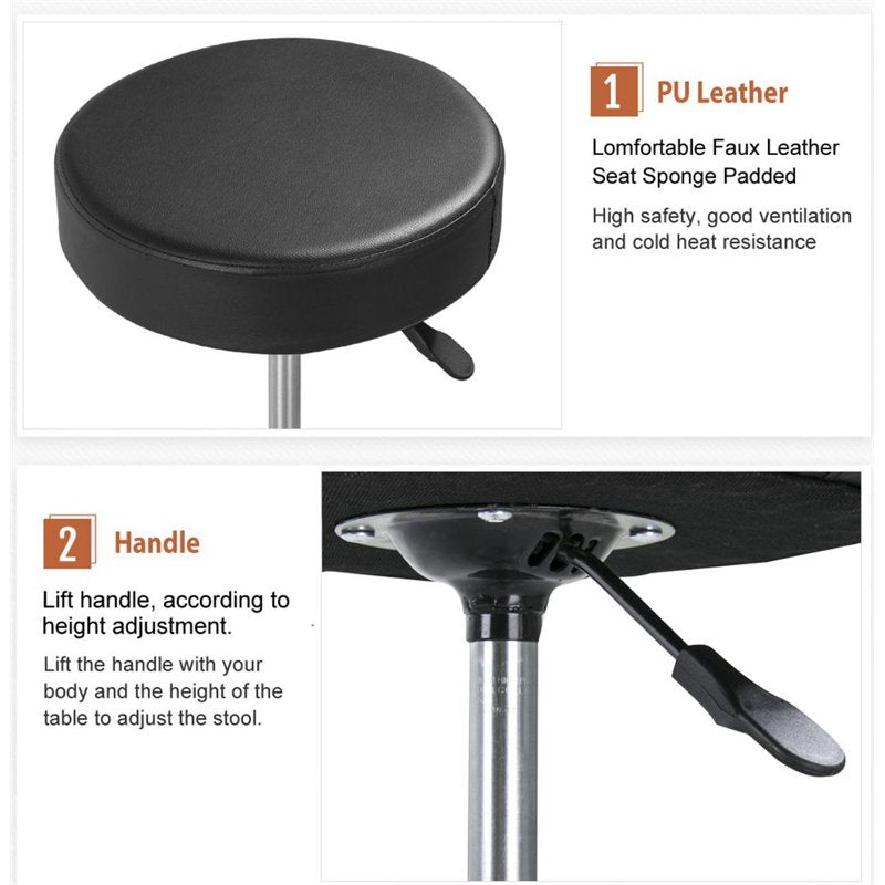 Adjustable Swivel Salon Stool - Black PU Leather
