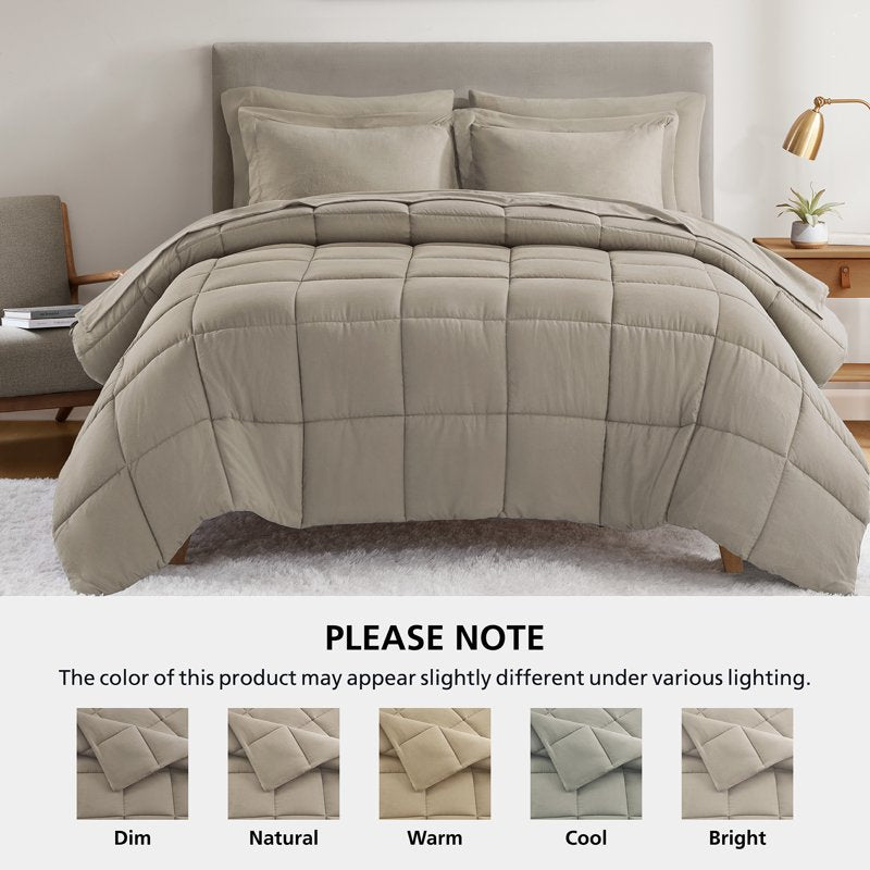King Reversible Down Alternative Comforter & Sheet Set - Stone, 7 Piece