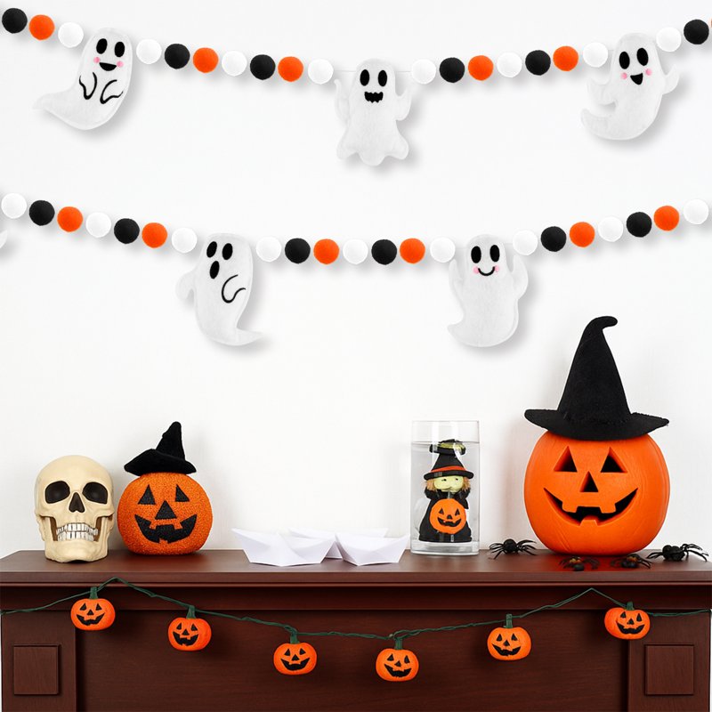 Halloween Ghost Banner Garland 6.6Ft Felt Spooky Decor for Party & Indoor Outdoor Use