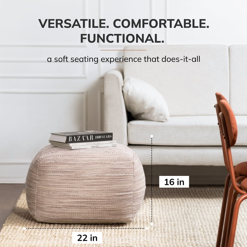 Joya Taupe Square Pouf Ottoman 22-Inch Contemporary Floor Seat