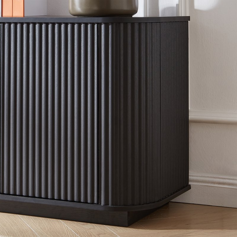 Fluted Buffet Cabinet - Wooden Sideboard with Adjustable Shelves - Black, 64"