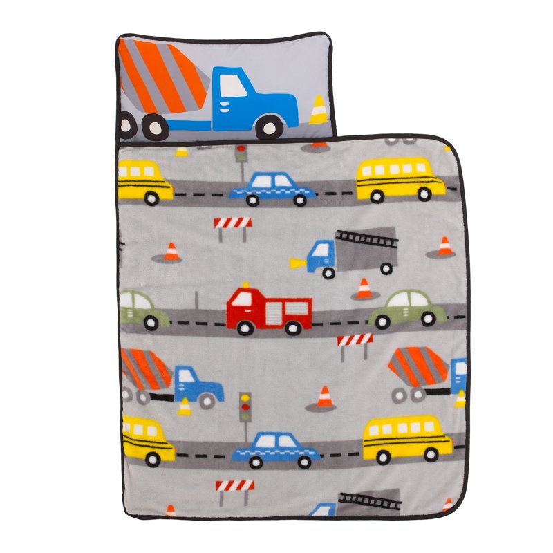 Kids Construction Nap Mat with Blanket and Pillow - Toddler Travel Bedding