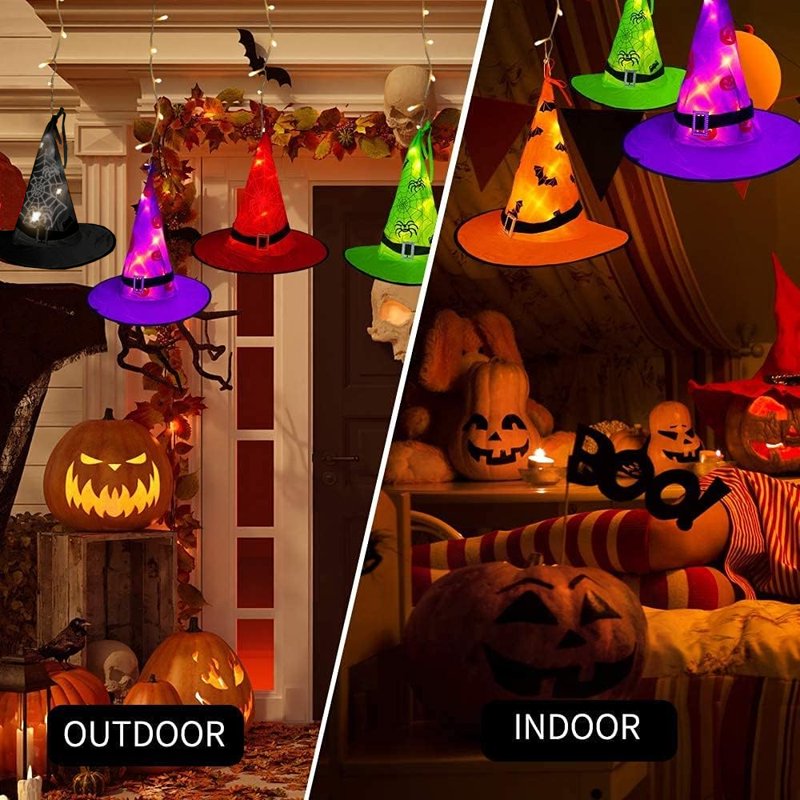 Halloween Witch Hat Lights Decorations Outdoor - 5pcs Glowing String Lights with 8 Modes & Waterproof - Lighted Witch Hat Variation