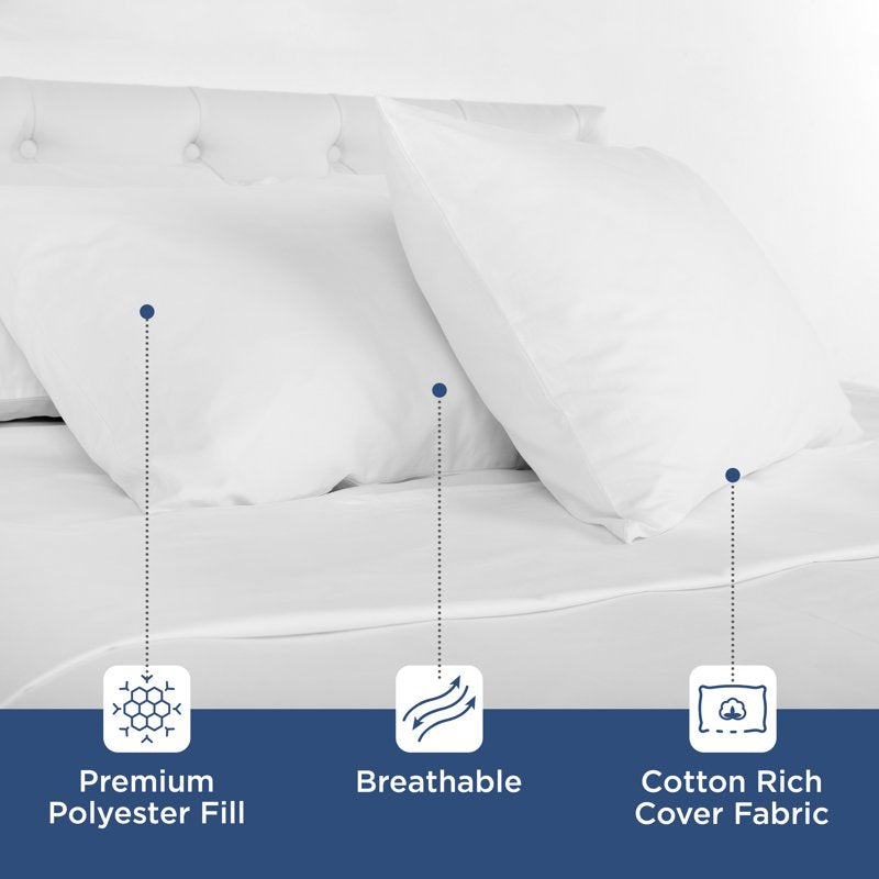 King Down Alternative Bed Pillows - 2 Pack, Supportive & Soft, White