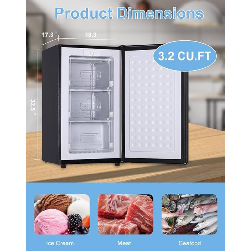 3.2 Cu. Ft. Silver Mini Upright Freezer with Adjustable Thermostat