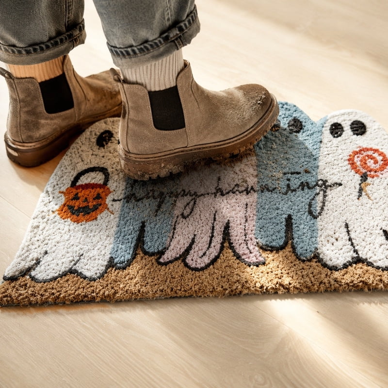 Halloween Ghost Doormat G - Colorful Spooky Washable Non-Slip Rug for Front Door