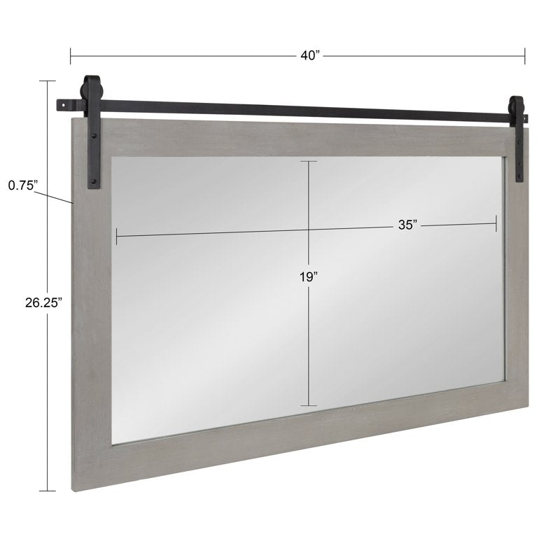 Farmhouse Wall Mirror 40x26 Gray Barn Door-Inspired Rustic Wood Frame - Kate and Laurel