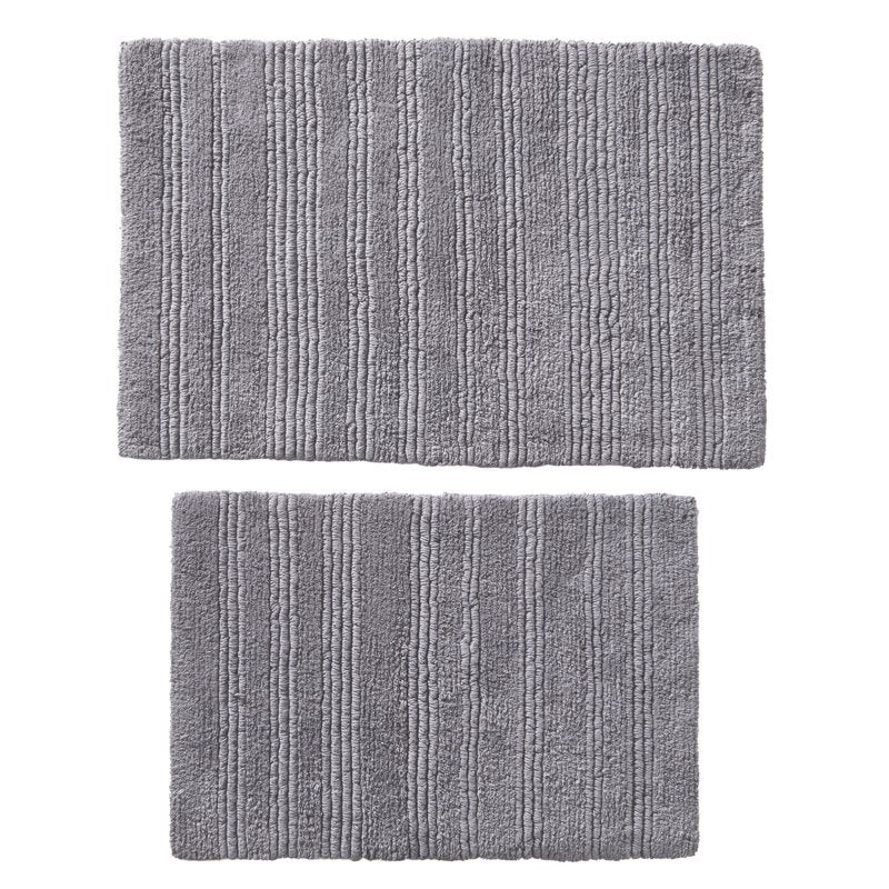 Reversible Cotton Bath Rug Set - Gray, 17x24 & 20x30 Inches