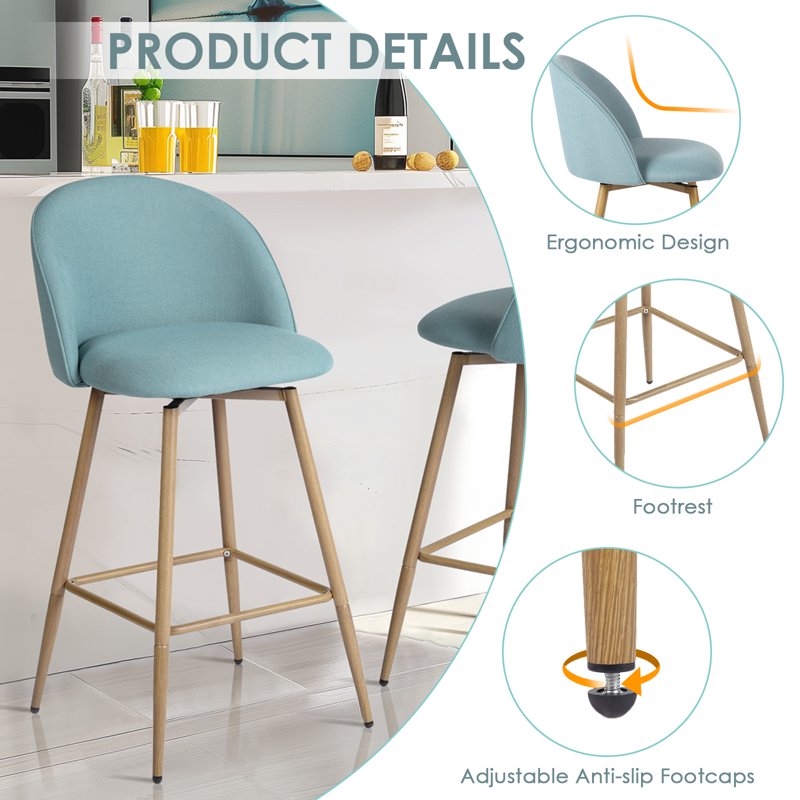 26" Swivel Counter Height Bar Stools Set of 2 - Lake Blue