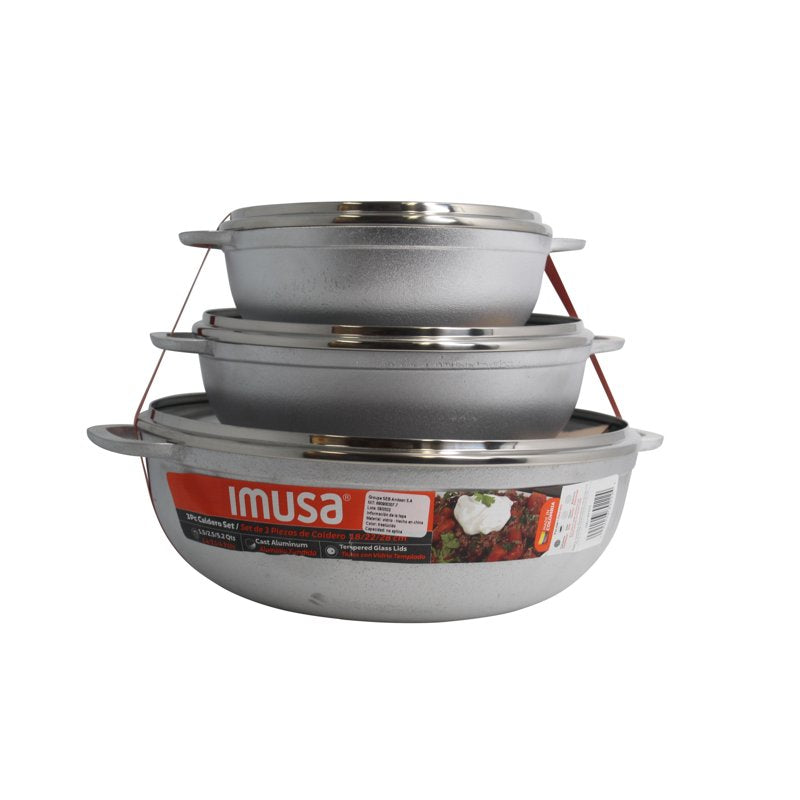 3-Piece Cast Aluminum Caldero Set with Glass Lids - 1.5/2.5/5.2Qt