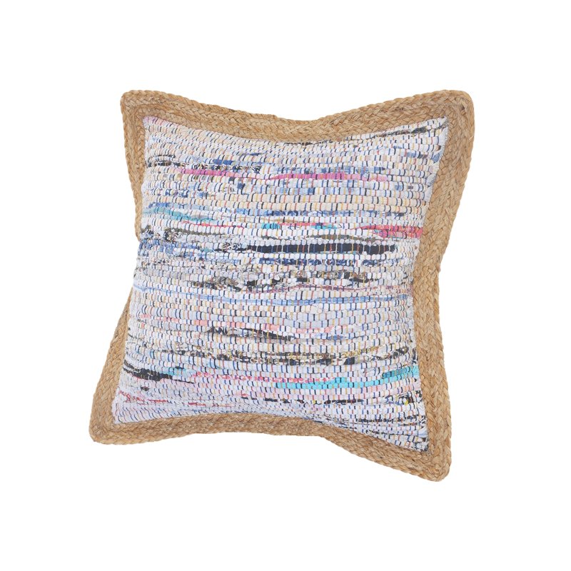 Pastel 20x20 Inch Jute Border Striped Cotton Blend Decorative Throw Pillow Set - LR Home