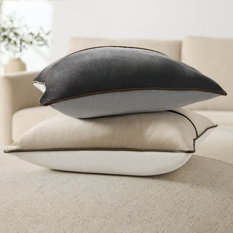 Black Velvet Decorative Pillow 18x18 with Faux Leather Trim - Mainstays