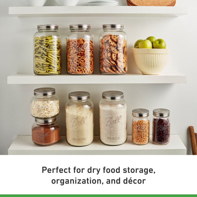 Decorative Mason Jar with Stainless Steel Lid - 2 Pack, 128oz