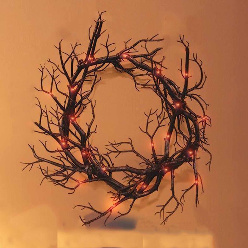 Halloween Wreath with LED Lights - Indoor & Outdoor Decor, Spooky Front Door Decor - Variation B