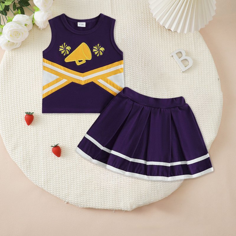 Toddler Girl Cheerleader Outfit Set - Shirt and Skirt for 12-18 Months - Purple
