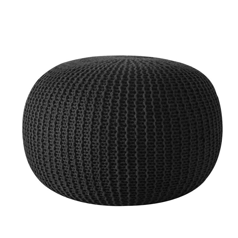 Urban Shop Round Knit Pouf - Black, 18 Inch Footrest & Accent Chair