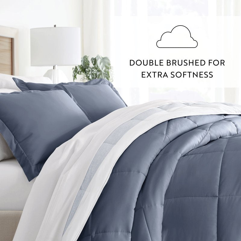 Twin/Twin-XL Reversible Comforter Set - Stone Stripe Down Alternative Bedding
