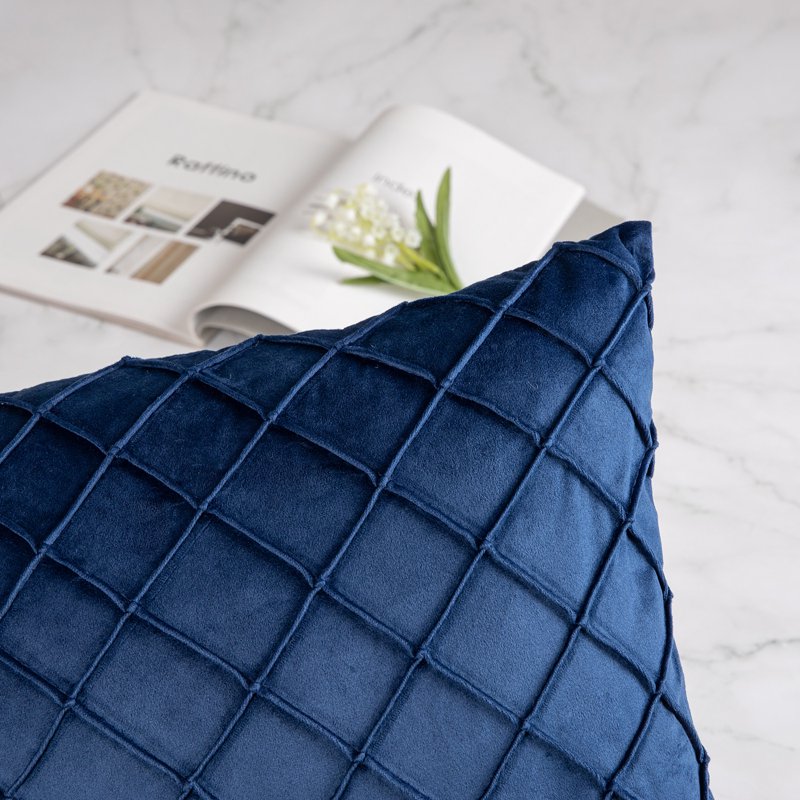 Navy Blue Pleated Velvet Pillow Cover 18x18 Inch Set of 2 - Decorative Cushion Case