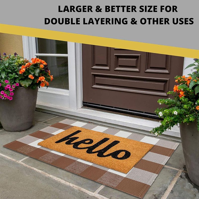 Buffalo Plaid Area Rug 2x3 Ft Checkered Cotton Front Door Mat - Coffee & White