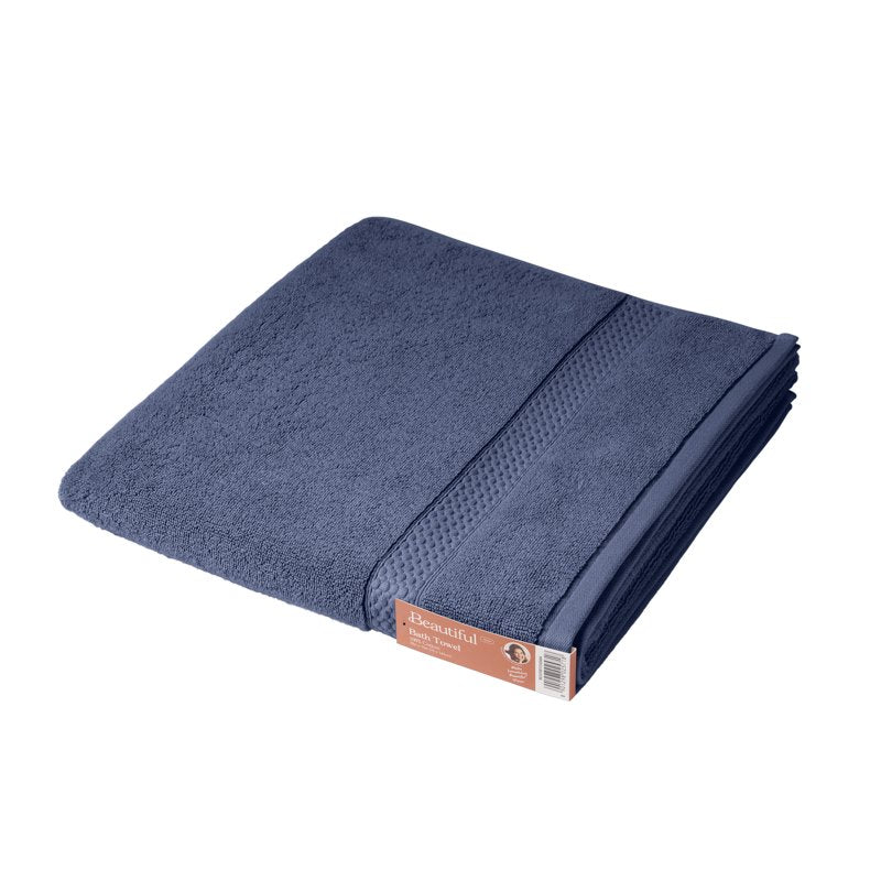 Dobby Bath Towel - Smokey Blue Solid Print, 100% Cotton, 56x30 Inches - Beautiful by Drew Barrymore