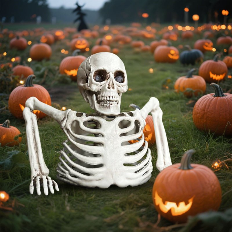 Outdoor Halloween Skeleton Prop - White Plastic Half Skeleton Decoration