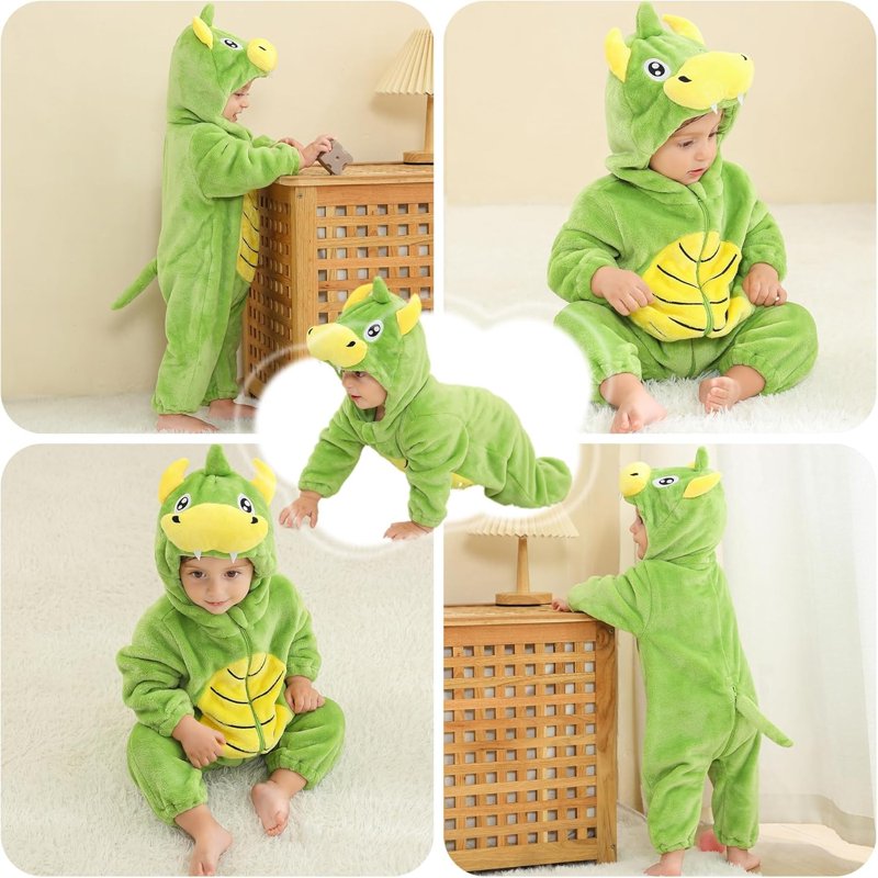 Unisex Baby Dinosaur Costume Romper - Green, 24-30 Months, Winter Flannel