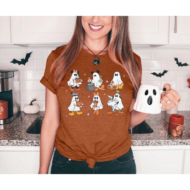 Women Halloween Pumpkin Ghost Graphic T-Shirt - Brown M