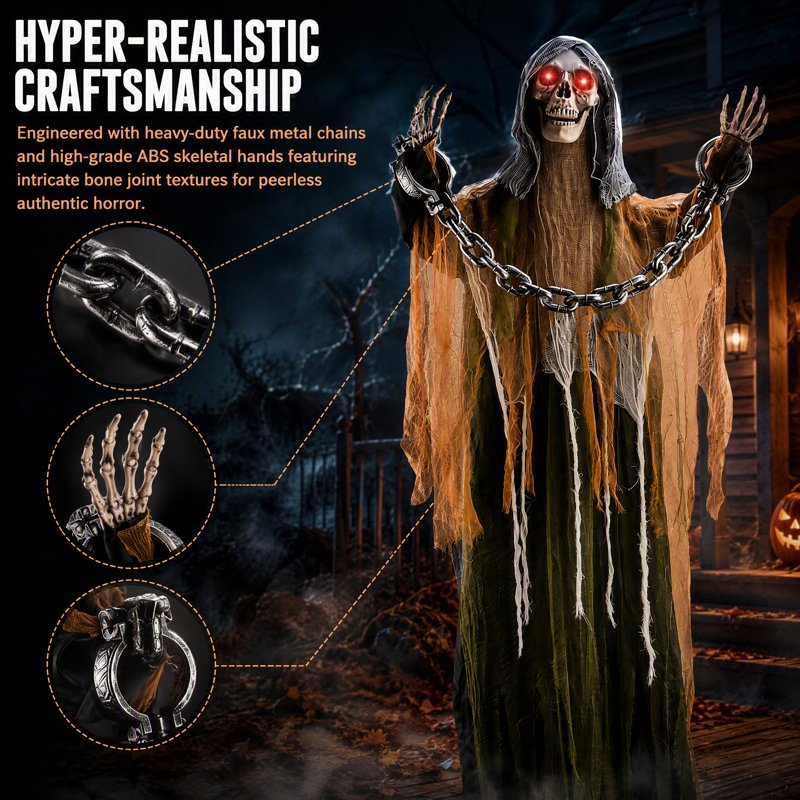 Weswose 6 Ft Animated Skeleton Prop - Black, Touch & Sound Activated Halloween Decor