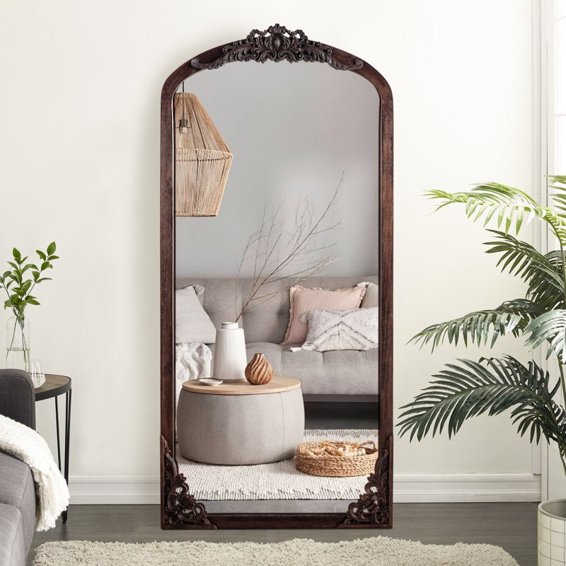 Full-Length Arch Mirror 64x22 Vintage Wooden Frame, Natural Finish