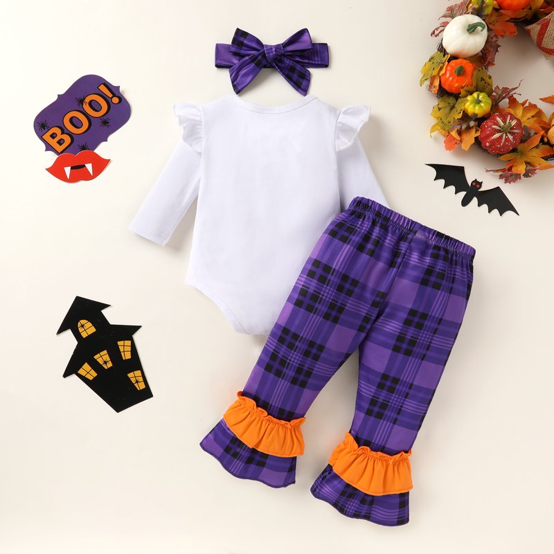 Purple Baby Halloween Romper Set with Pants & Headband - 12-18 Months