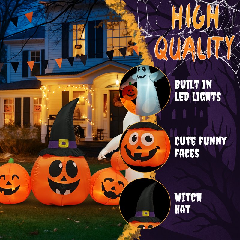8 FT Halloween Inflatable Pumpkins with Built-in LED Lights - Yard Decor