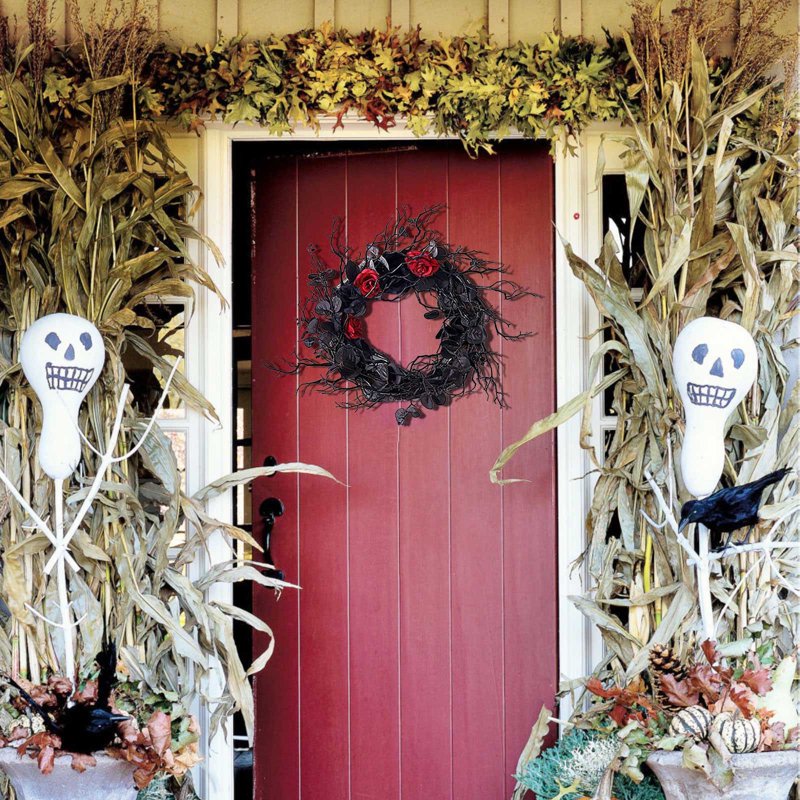 Halloween Wreath with Lights - Indoor & Outdoor Spooky Front Door Decor - Variation C