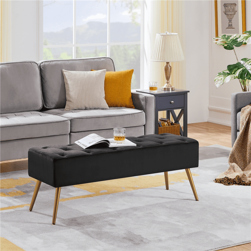Modern Upholstered Velvet Ottoman Footstool Bench - Multiple Colors