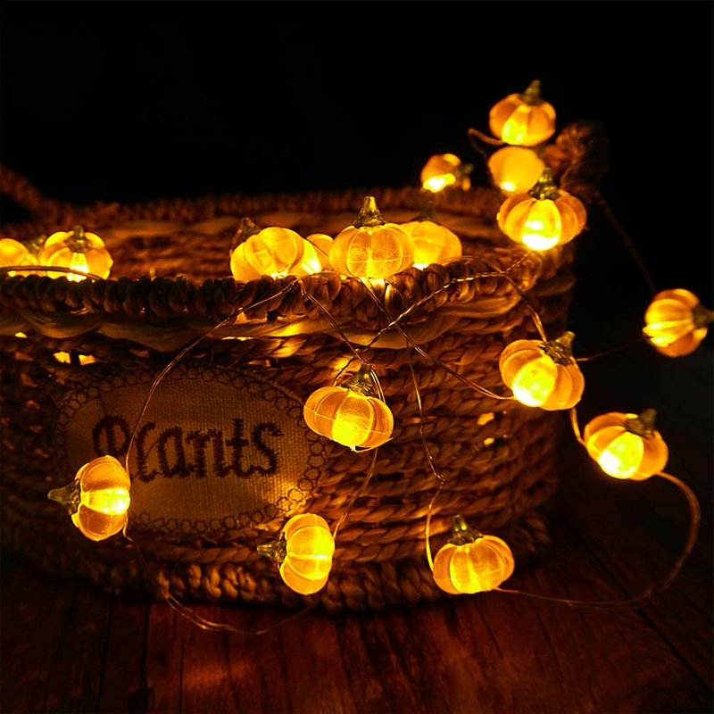 Halloween 3D Pumpkin String Lights - 10ft Battery Powered LED Lights for Indoor Outdoor Fall Thanksgiving Decor - Variation: Orange Pumpkin