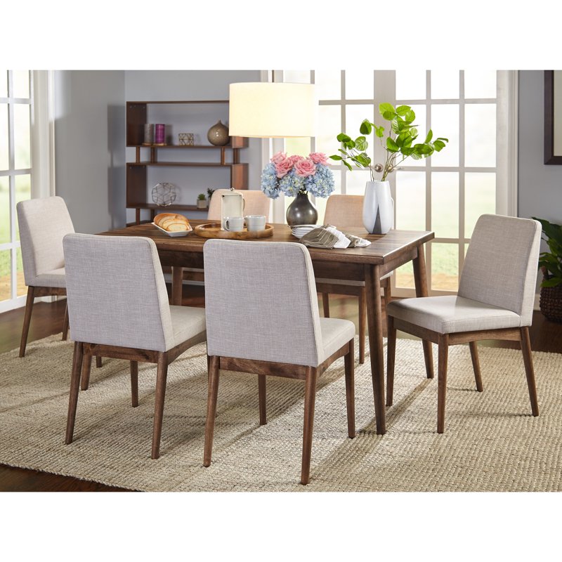 Mid-Century 7-Piece Indoor Dining Set with Walnut Table & Chairs