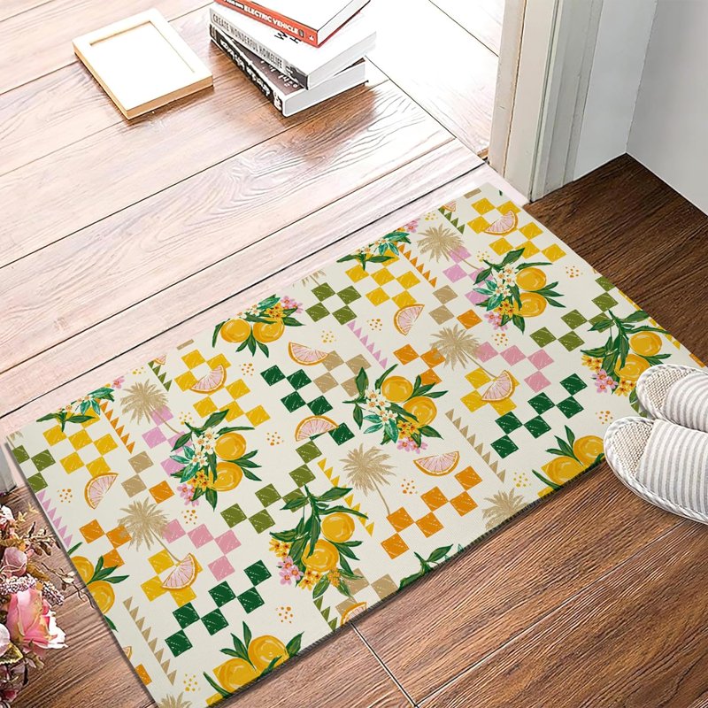 Lemon Entrance Door Mat 17x30 Inches - Summer Lemons & Flowers Doormat, Non-Slip Welcome Rug