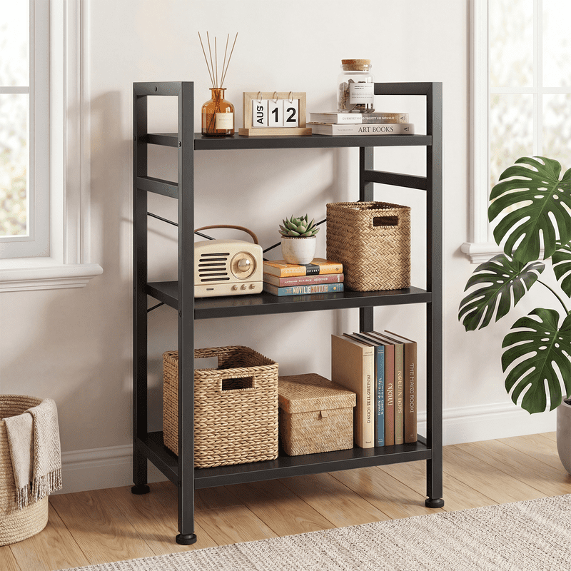 3 Tier Industrial Bookshelf - Freestanding Storage Organizer