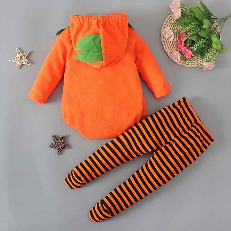 Newborn Baby Halloween Costume A212 Orange 18-24 Months - Funny Pumpkin Romper & Striped Pants Set Trick or Treat Clothes