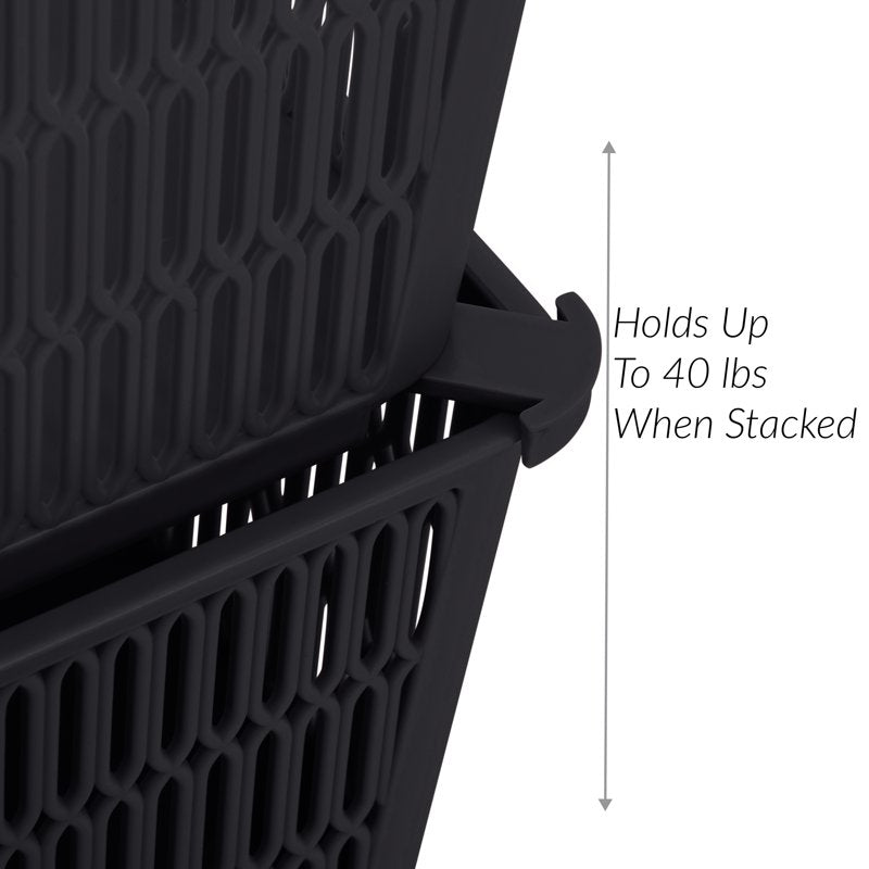 Black 2-Pack Plastic Storage Totes with Slide to Stack Design - Max 40lbs