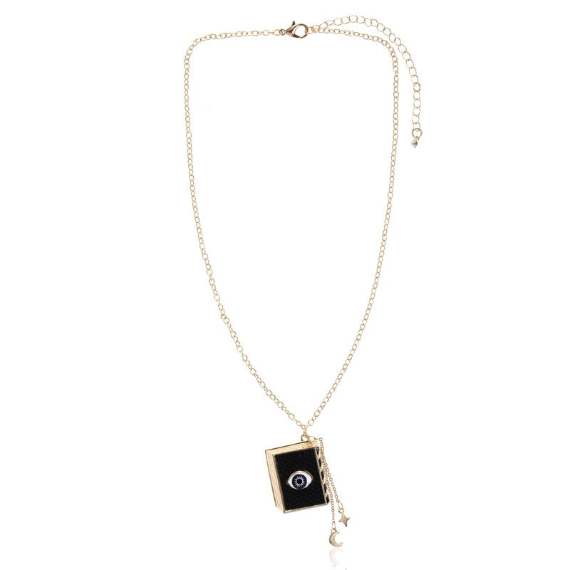 Halloween Spellbook Pendant Necklace - Goldtone Charm for Costumes & Festive Looks