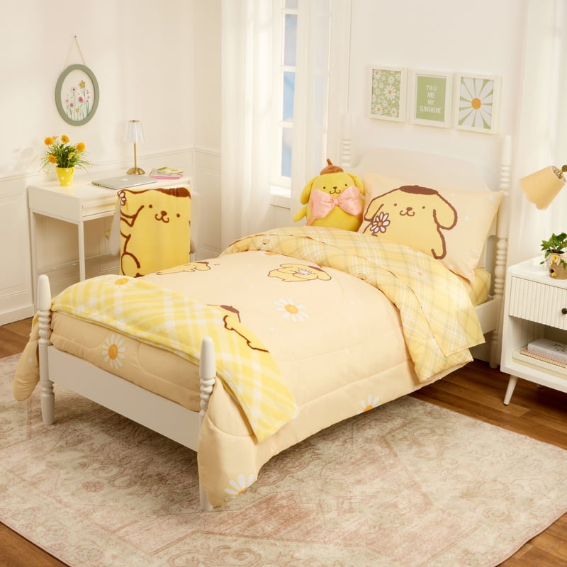Full-Size Pompompurin Gingham Print Reversible Comforter Set with Pillowcase & Sheets