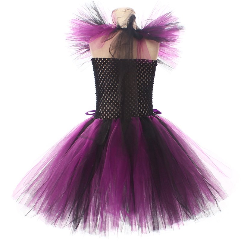 Girls Witch Halloween Dress Tutu Cosplay Outfit for Kids - Purple, 4-5 Years