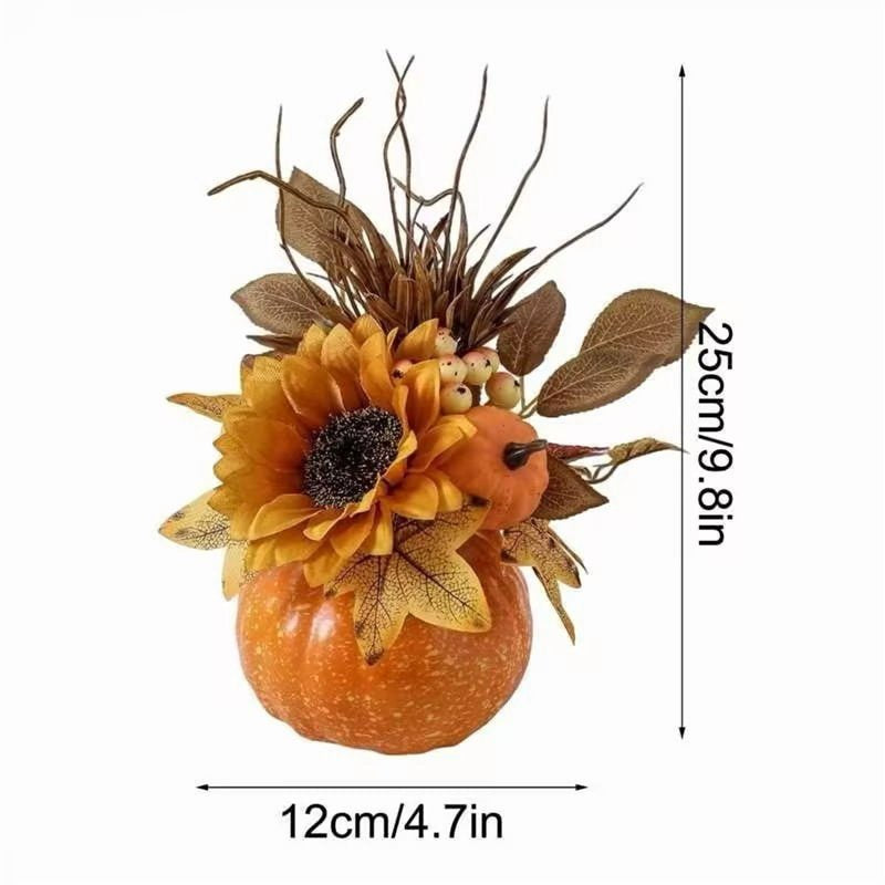 Large Foam Pumpkin Autumn Decor with Maple Leaf & Sunflower - Festive Table Ornament - Variation #357A