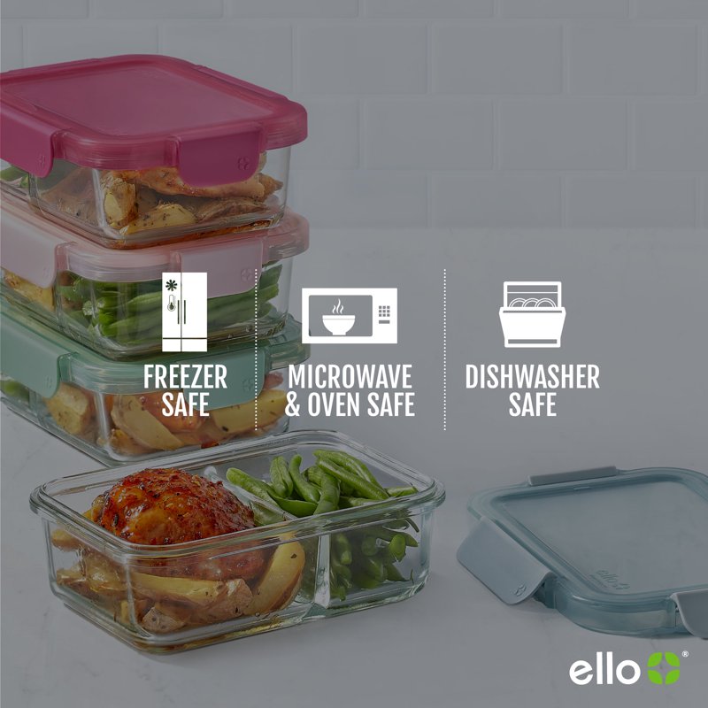 8-Piece Glass Meal Prep Set with Divided Sections - 3.4 Cup