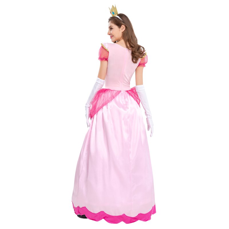 Princess Peach Dress for Adults with Crown & Gloves - Pink, Large
