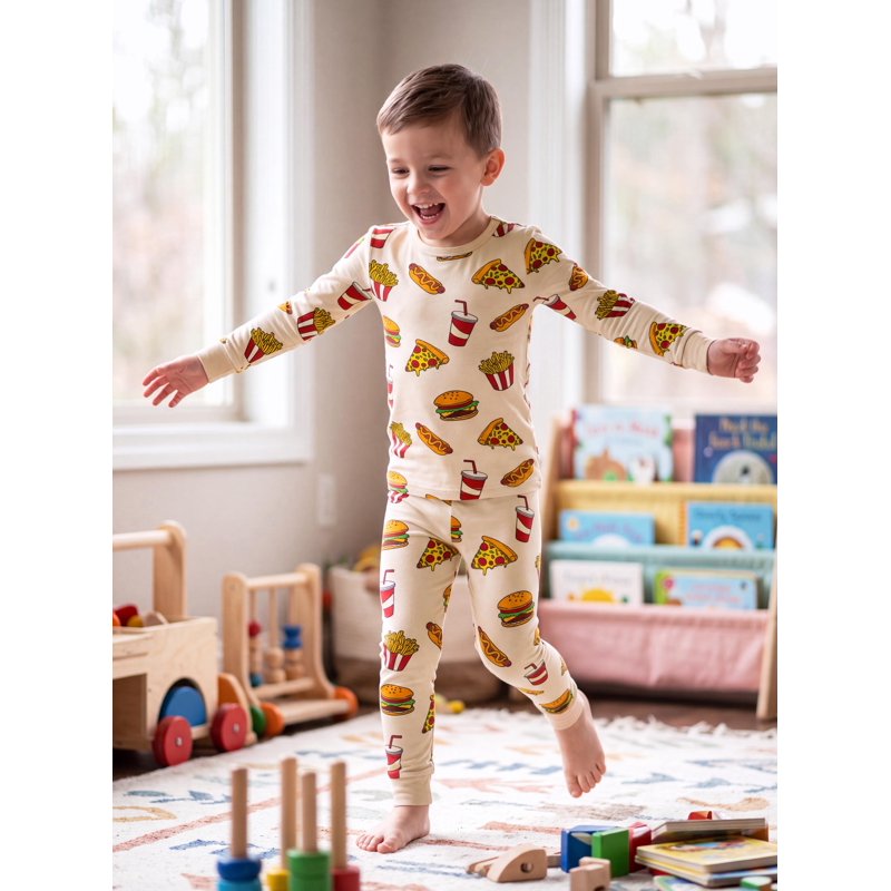 Toddler Girls Boys Pajama Set Snug Fit Viscose Bamboo 4T Apricot - Kids Nightwear
