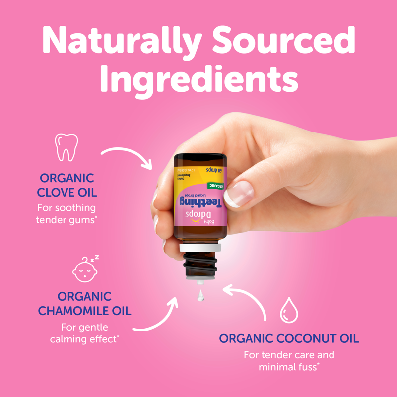 Organic Teething Relief Drops for Infants, Natural Gum Soothing Liquid